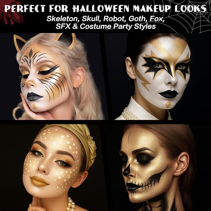BOBISUKA Metallic Gold Face & Body Paint Stick Water-Based Washable Face Paint Makeup Stick for Halloween Skeleton, Skull, Robot, Goth, Fox,, Cosplay, SFX, Sports Eye Black & Costume Party