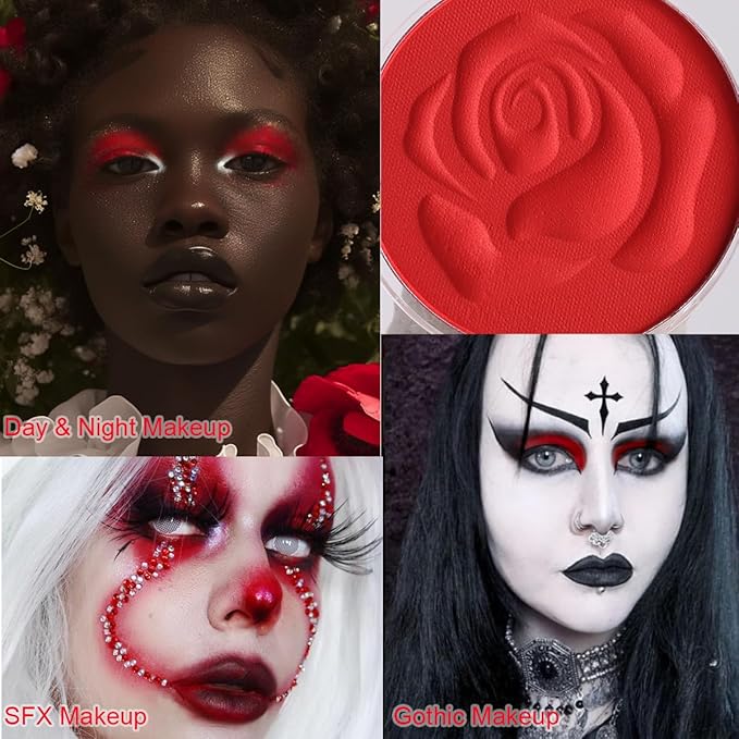 DE'LANCI Single Matte Red Eyeshadow, True Highly Pigmented Longwear Red Eye Makeup, Goth Eyeshadow Palette Face Body Paint for Women Halloween Cosplay SFX Clown Makeup #05