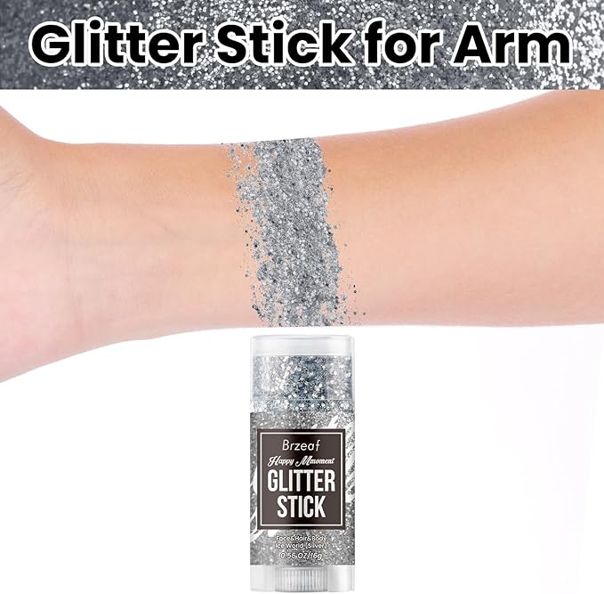 Brzeaf Christmas Body Glitter Stick, Waterproof & Long Lasting, Hair Eyeshadow Face Body Glitter, Singer Concert Music Rave Festival, Glitter Stick Makeup & Face Glitter Gel