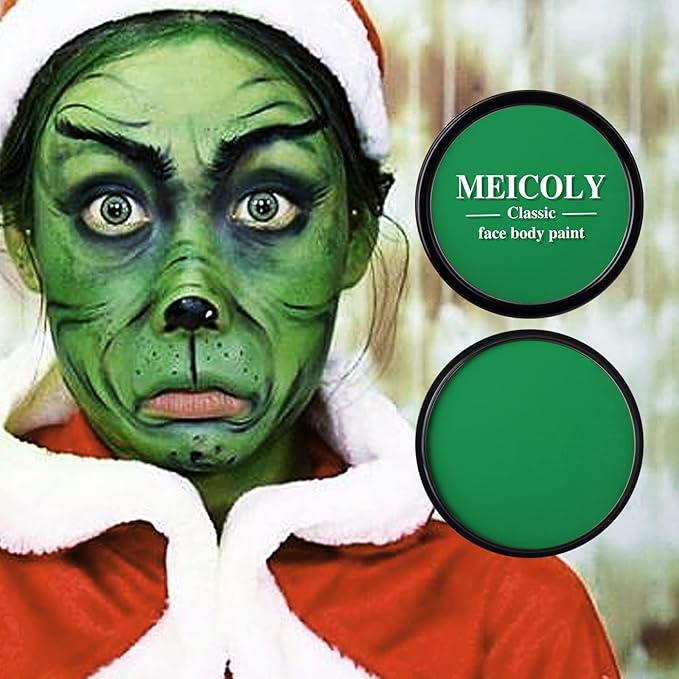 MEICOLY Washable Green Face Body Paint,Christmas Stocking Stuffers,Green Body Paint for Halloween Elphaba Witch Makeup,Hunting Hulk Camo Face Paint for Adults and Kids,St Patricks Day Accessories