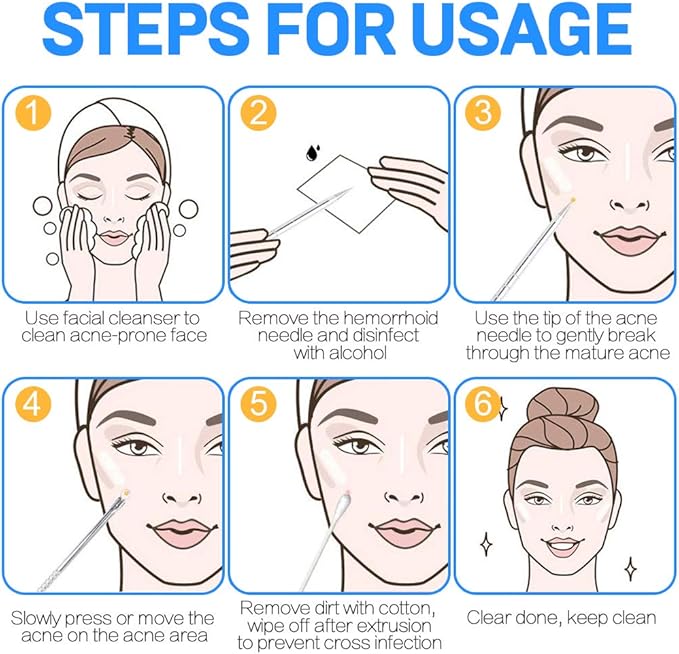 Teenitor Pimple Extractor Acne Treatment Tool Surgical Grade Blackhead Comedone Removal 2-in-1 Popper Tool for Face Nose Blackhead Extractor Tool Silver