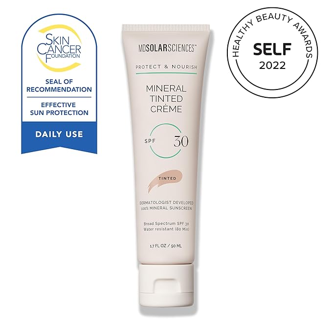 MDSolarSciences Mineral Tinted Crème Sunscreen SPF 30 | Water-Resistant, Broad Spectrum UV Protection | Blendable Micronized Zinc Oxide Cream | Natural Matte Finish for All Skin Types (1.7 Fl Oz)