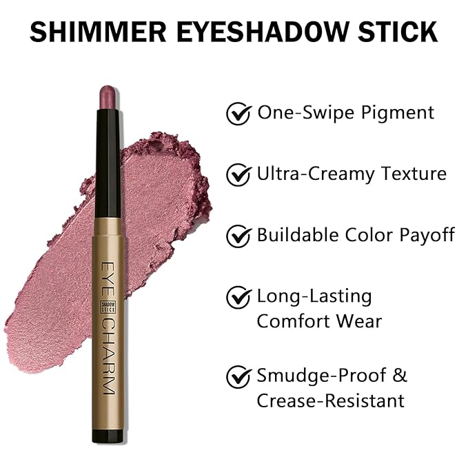 Shimmer Eyeshadow Stick, Long-Lasting Waterproof Cream Plum Purple Shadow Stick with Smooth Blendable Texture, Crease-Proof Smoky Eyeshadow Pencil Sombras en Crema Para Ojos
