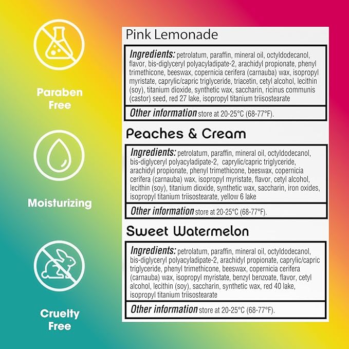 ChapStick Lip Balm, I Love Summer Collection, Variety 3-Pack – Sweet Watermelon, Peaches & Cream, Pink Lemonade, Moisturizing Lip Care, 0.15 Oz Ea