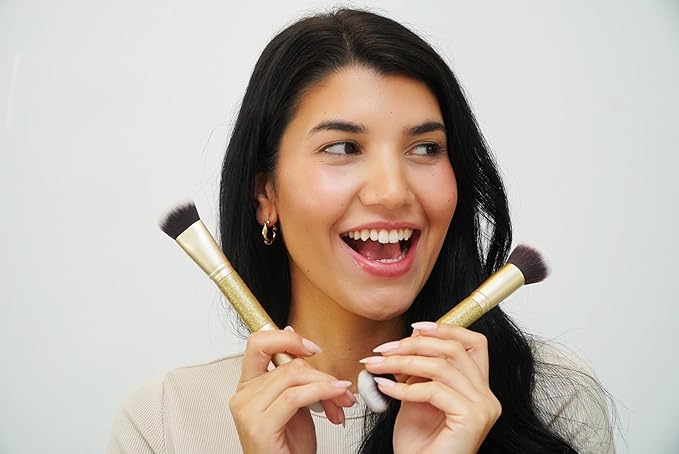 Dual-Ended Makeup Brush Set by High Cosmetic Agency – Professional 4-Piece Kit for Foundation, Blush, Bronzer & Concealer | Soft Bristles | Cream & Liquid Compatible.JUEGO DE BROCHA PARA MAQUILLAJE