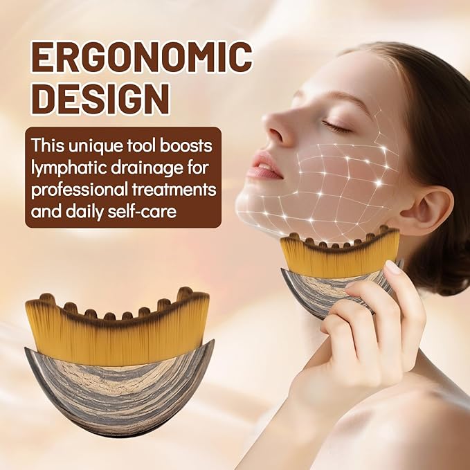 Lymphatic Contour Face Brush, Lymphatic Drainage Massager - Anti-Puffiness, Detox & Lift, Ergonomically Designed to Fit The Skin Precisely, Soft Bristles Care for The Skins, Relieve Fatigue