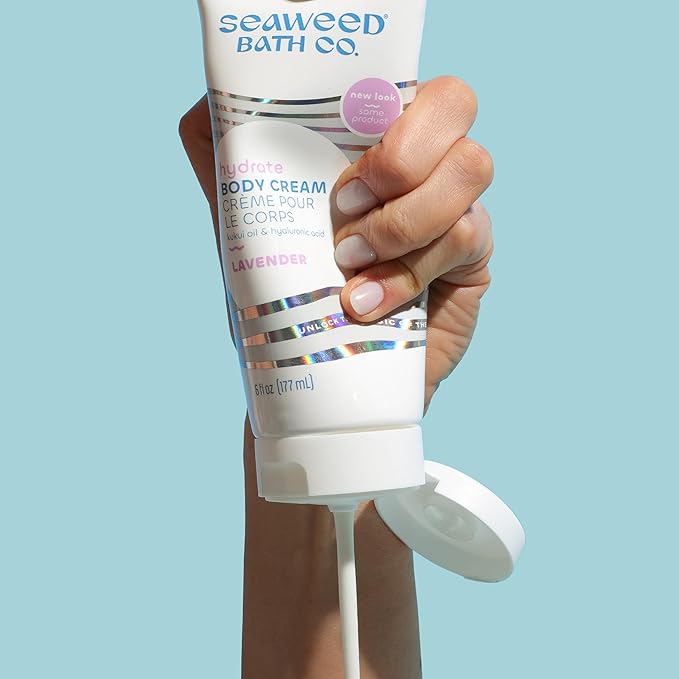 Seaweed Bath Co. Hydrate Body Cream - Lavender - Hydrating Scented Moisturizer for Body and Hands - With Vitamin E, Hyaluronic Acid and Shea Butter for Dry Skin - 6 oz