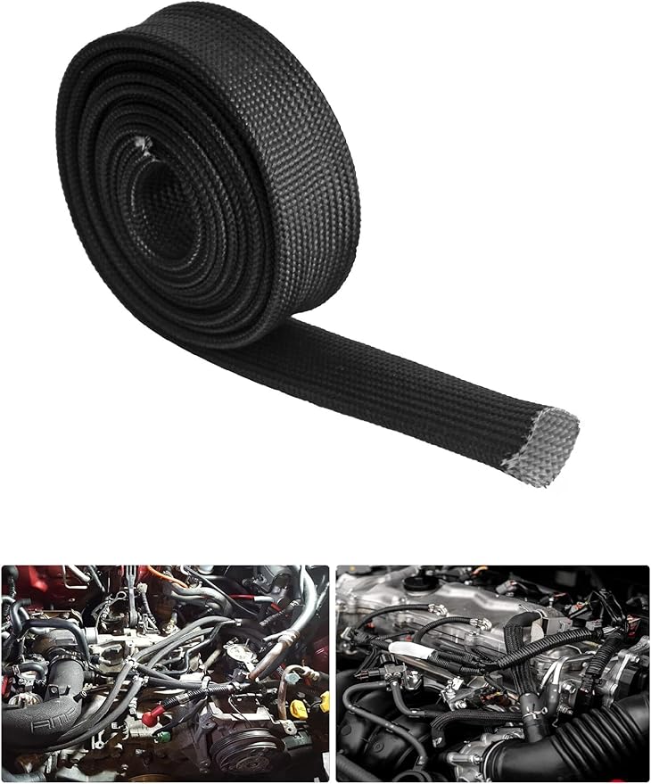 Heat Shield Sleeve Fuel Line Heat Shield Auto Hose Spark Plug Wire Cover Protectors Boots Roll 2500 Degree for Car&Auto Wire Loom Brake Cable (1/2" IDX10', BLACK)