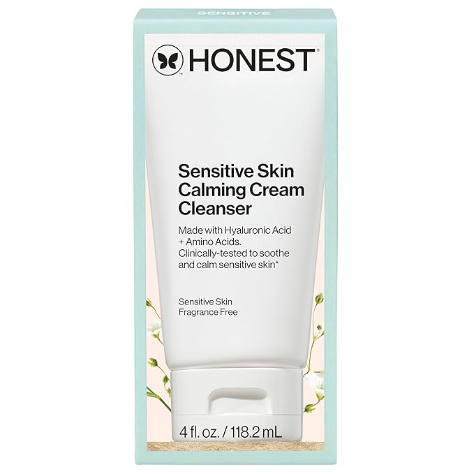 Honest Beauty Sensitive Skin Calming Cream Cleanser, Gently Cleanses Hydrates Calms, Hypoallergenic, Fragrance-Free, Vegan, 4 fl oz