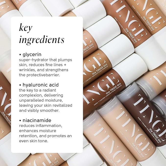 Tinge Tint Body Makeup, Water and Transfer Resistant Up to 48 Hours, Buildable Medium Coverage Body Foundation or Bronzer with Amino Acids, Tattoo Cover Up Makeup, 3.38 FL Oz - Deep Cool