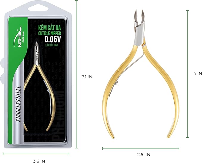 NGHIA Premium Cuticle Nipper - D-05V Jaw 14 (Stainless Steel) - Professional Nail Tools