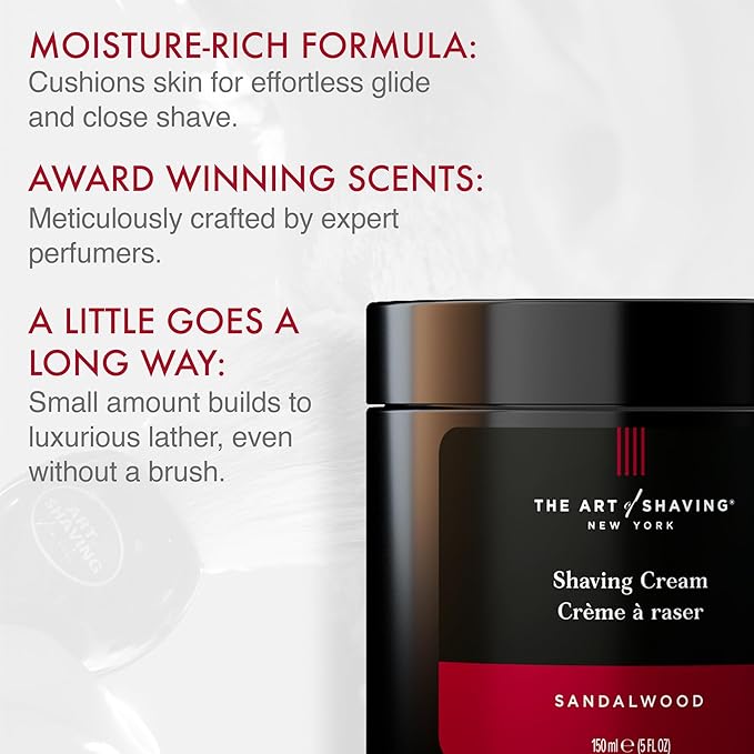 The Art of Shaving Icon Duo Kit – Sandalwood Shaving Cream (5 oz) and Shaving Brush – Prevents Shaving Burn for the Perfect Shave – Suitable for All Skin Types