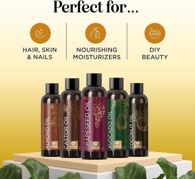 Pure Carrier Oils for - DIY Skin Care Set with Hair Oils Skin Oils for Body Care Moisturizers for Face and Body plus Nail Care - Anti Aging Skin Care DIY Beauty Products Carrier Oil Set