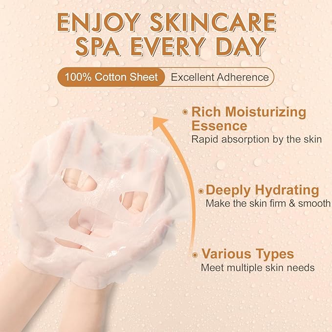 KONEUK 70 Pack Sheet Face Masks Skincare, Hydrating Face Masks Suitable for All Skin Types, Bulk Facial Mask Gifts Set for Women Skin Care, Home Skincare Spa for Sensitive Skin