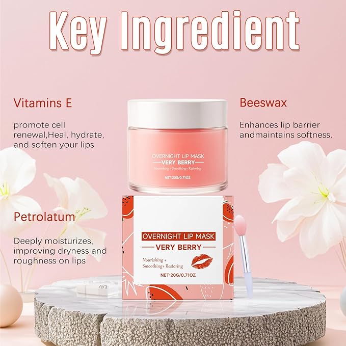 Sleeping Lip Mask, Overnight Lip Treatment, Replenishes Dry Lips with Shea Butter, Soothing Moisturizer Lips, 0.71 Fl Oz