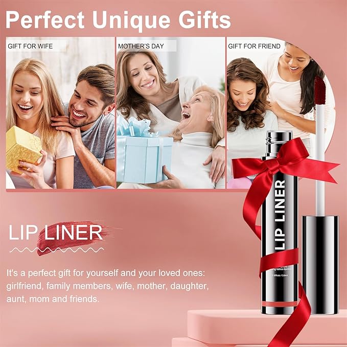 OETUIOW Lip Stain Peel Off, Lip Liner Moisturizing Long-Lasting & Waterproof, Transfer Proof & Plumping, Non-Stick Cup, Pink Color