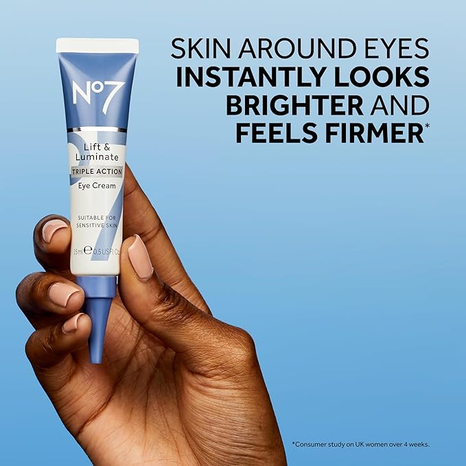 No7 Lift & Luminate Triple Action Under Eye Cream - Dark Circles Under Eye Treatment with Vitamin C & Collagen Peptide Technology - Helps Reduce Puffiness, Bags & the Appearance of Wrinkles (0.5 Oz)