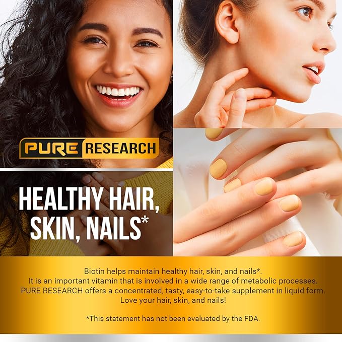 Liquid Biotin & Collagen Hair Growth Drops 60,000mcg - Biotin and Liquid Collagen Supplement for Men & Women - Glowing Skin Support, Healthy Hair & Nail Growth - 2oz