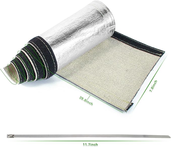 Wire Heat Shield Sleeve Aluminized Heat Shroud Heat Sleeving Fuel Line 2.2" I.D. X 3Ft With 10 Pcs Stainless Steel Cable Metal Zip Ties