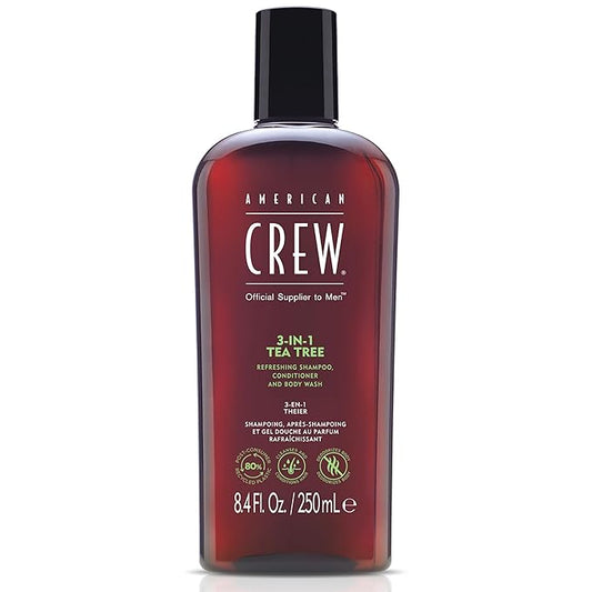 American Crew Shampoo, Conditioner & Body Wash for Men, 3-in-1, Gift for Men, Tea Tree Scent, 8.4 Fl Oz