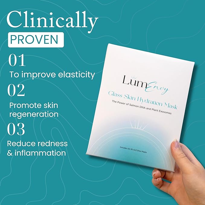 LúmEnvy Glass Skin Hydration Mask | Salmon DNA (PDRN) & Centella Collagen Face Mask - Deep Hydration, Pore Refining, Brightening & Firming Bio-Cellulose Facial Sheet for Radiant Glow
