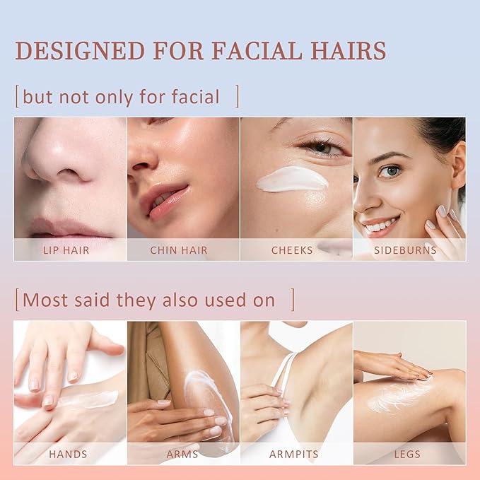 Facial Hair Removal Cream for Women Face, Painless Facial Depilatory Cream, Unwanted Chin Lip Hair Remover, Sensitive Skin Hair Removal At Home, Travel Size - 1.69fl.oz