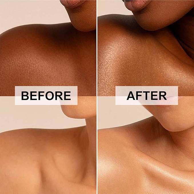 Body Shimmer Oil, Rose Gold Natural Glow Luminizer, Long Lasting Waterproof Moisturizing Liquid Illuminator Highlighter Makeup for a Sun-Kissed Glow, Brush Include, 1oz, Light Medium