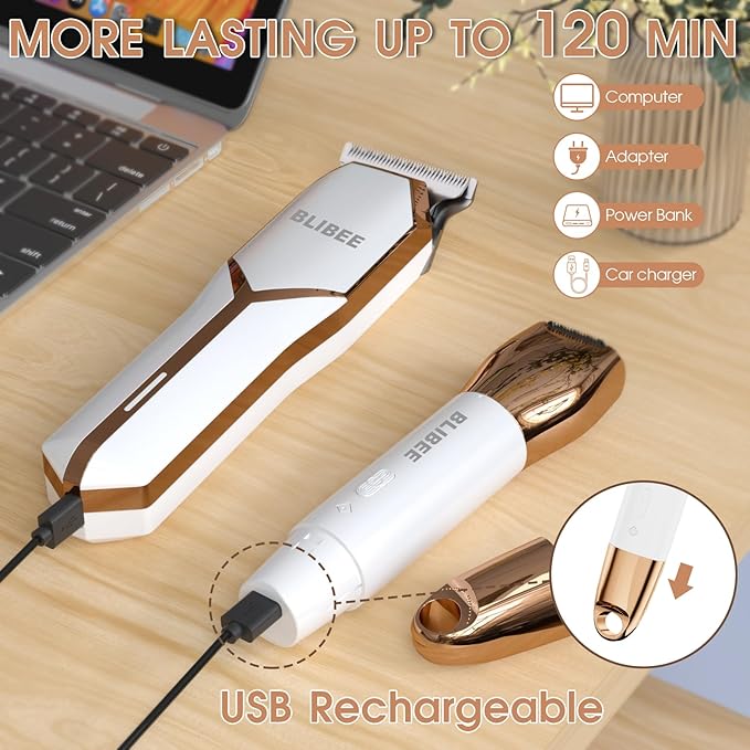 BLIBEE Hair Clippers & 1 Bikini Trimmer - Waterproof Electric Clippers & 4 in 1 Bikini Trimmer Set, Deluxe Wet/Dry Body Shaver for Nose Eyebrows Beard Pubic Hair, Green