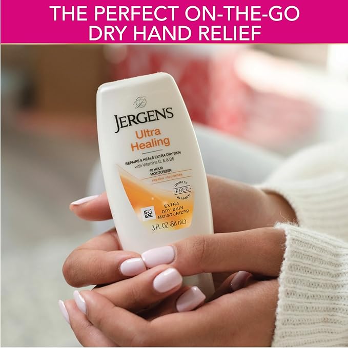 Jergens Ultra Healing Lotion for Extremely Dry Skin, Moisturizer to Relieve and Repair Rough Spots, Improves Skin Texture, Hand and Body Lotion with Vitamins E, C, & B5, 3 Oz (Pack of 3)