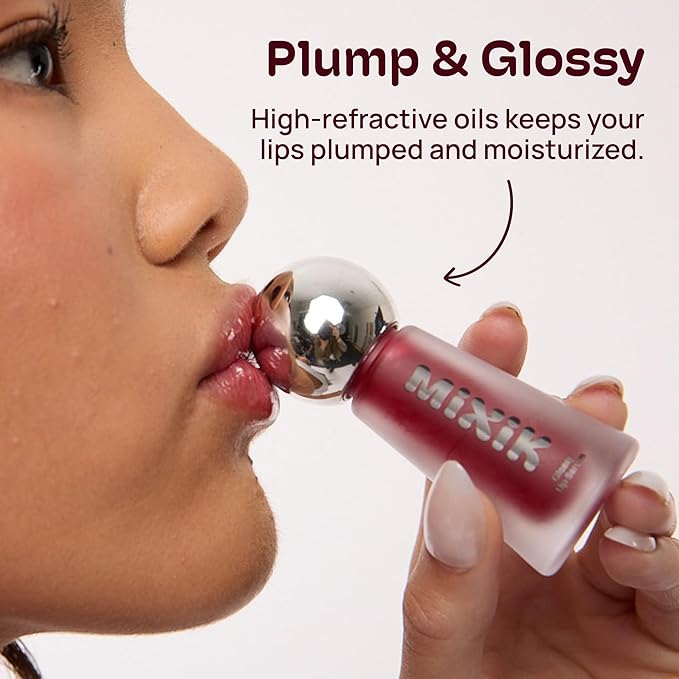 MIXIK Glossy Lip Serum, Ultra-Hydrating Lip Oil with Blue Agave, Olive & Avocado Oils for Soft and Smooth Lips, Long Lasting Moisture without the Sticky Feel (Wild Raspberry)