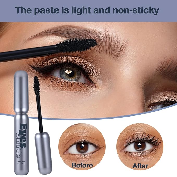 Eyes On Me Waterproof Volumizing Mascara – Long-Lasting Curl & Lift, Smudge-Proof, Conditioning Formula with Panthenol & Vitamin E, Precision Tapered Silicone Brush, Jet Black