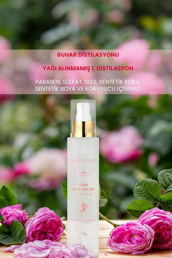 Bade Natural 100% Pure Rose Water Toner – Pore Tightening & Brightening Facial Mist – Hydrating & Refreshing Skin Tonic for All Skin Types – Alcohol-Free, Vegan – 3.4 fl oz