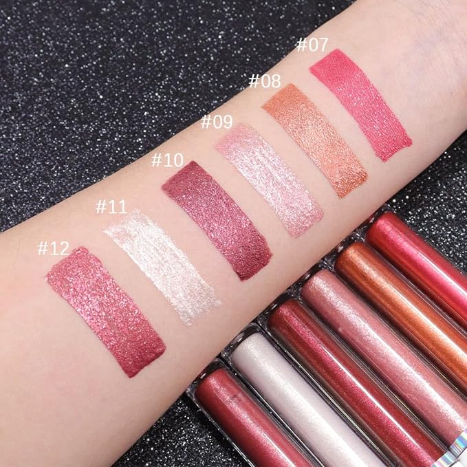 evpct 1Pcs Mauve Red Metallic Glitter iridescent Liquid Lipstick for Women Long Lasting Waterproof 24, Maroon Red frosted Metallic Glitter Shimmer Chrome Glossy Lipsticks Lip Gloss Stains Makeup Set