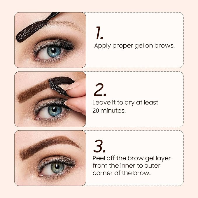 Brow Tattoo Peel Off Tint - Brow Gel Eyebrow Tattoos Waterproof, Eyebrow Gel Tint with Eyebrow Stencils Long-Lasting Makeup, Eye Brow Pencils Create Full Voluminous Brows for Women (Gray Brown)