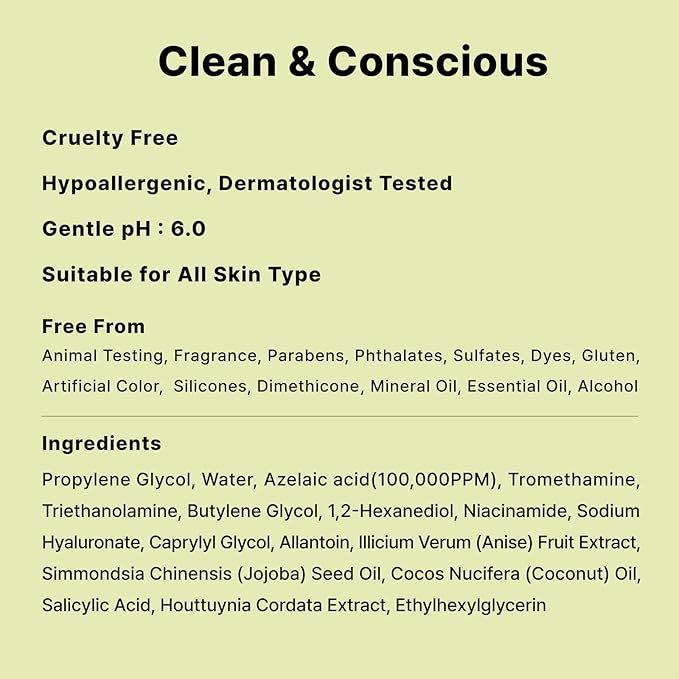 10% Azelaic Acid Serum with Niacinamide, Salicylic Acid, Allantoin, Rosacea Treatment for Face Redness Relief, Reduce Cystic Acne Scar, Pimples, Non-Comedogenic, Korean Skincare, 1Fl Oz