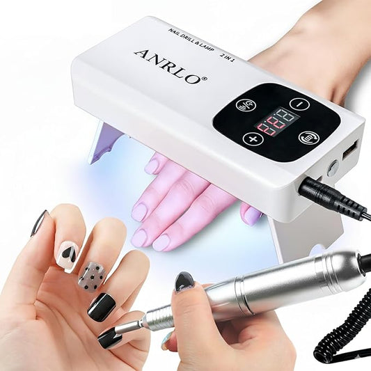 ANRLO Professional Electric Nail Drill, 45000 RPM Cordless Rechargeable E-File Machine, with 12 Bits, Sanding Bands, LCD Display for Acrylic Gel Nails (DMJ-V3)