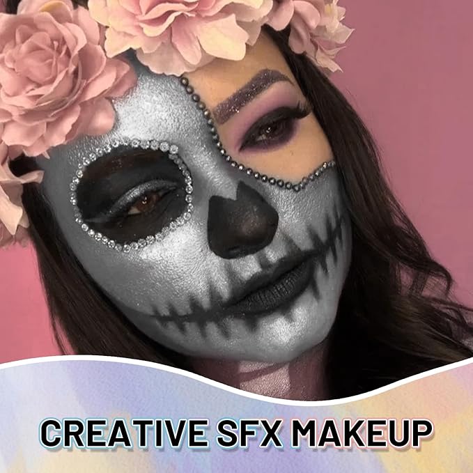 Silver Water Based Face Body Paint, 2.37 OZ Large Tube Full Coverage Face Paint for Skull Goth Cosplay, Washable Metallic Silver Body Painting Cream for Adult Carnival Halloween SFX Makeup