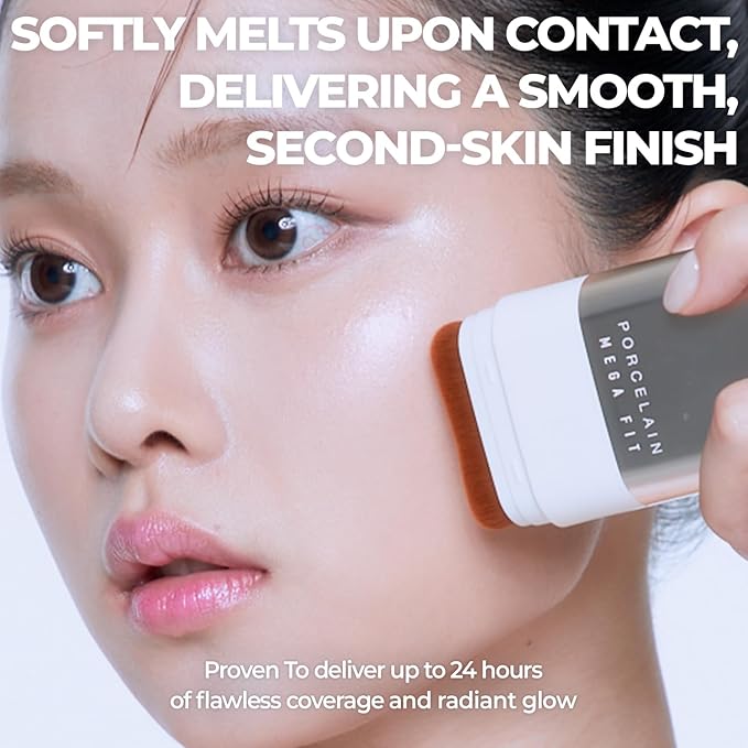 Mega Fit Stick Foundation with Built-in Brush-Full Coverage Creamy Formula for Porcelain Skin Finish, Hydrating&Long Lasting, Master Porcelain, Shade 23, 0.56 oz (02W Honey Beige)