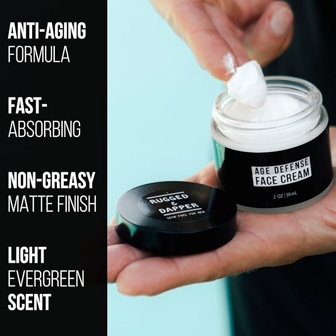 RUGGED & DAPPER - Mens Face Cream with Hyaluronic Acid - Ultra-Hydrating Mens Anti Aging Face Cream- 24 Hour Protection - 4 Month Supply - USA Made