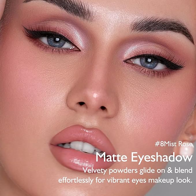 Mist Rose Matte Eyeshadow Palette, Single Neutral Eye Shadow Palette Makeup Velvet Smooth Pressed Powder Lightweight Blendable Eyeshadow for Women Daily Natural Eyes Travel-Friendly