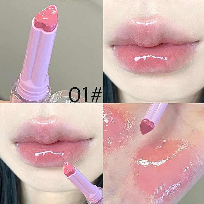 LuckNest 3 Colors Jelly Lipstick Gift Set, Tinted Heart Shape Lip Stain Lip Gloss, Mirror Hydrating Jelly Love Lipstick, Moisturizing Tinted Lip Balm, Vivid Color Glossy Lip Makeup for Girls (A)