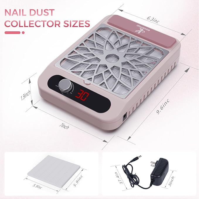 Nail Dust Collector for Nail Techs, Compact & Quiet Nail Vacuum dust Collector with Reusable Filter, Powerful Nail Fan Nail Tech Must Haves for Gel Polish, Pedicures, Salon & Home Use