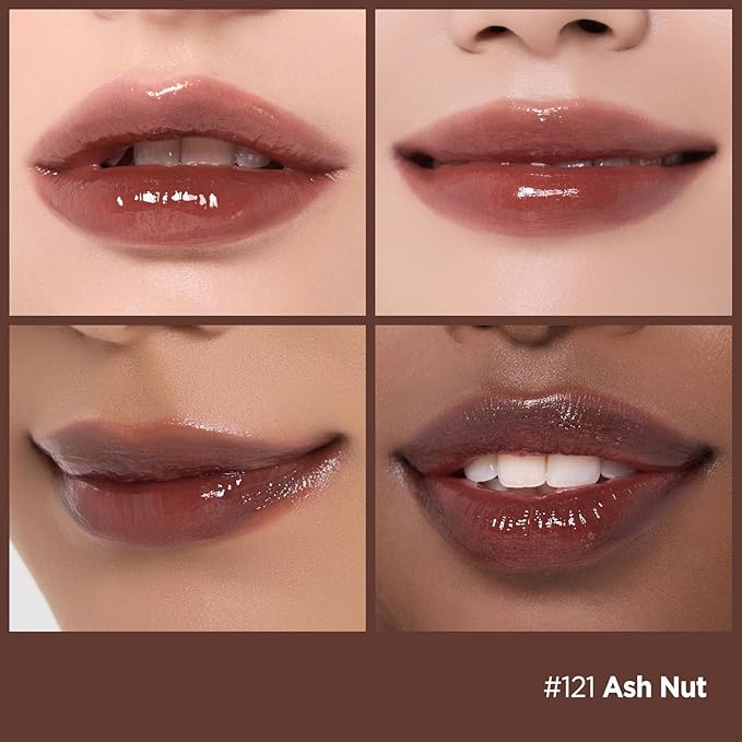 Laka Fruity Glam Tint, 4.5g/0.15oz, Glowing Lip Stain with Wide Color Spectrum, Hydrating & Lightweight Texture, Long-Lasting Bold Stain, Non-Sticky, Vegan, K-Beauty (#121 Ashnut)