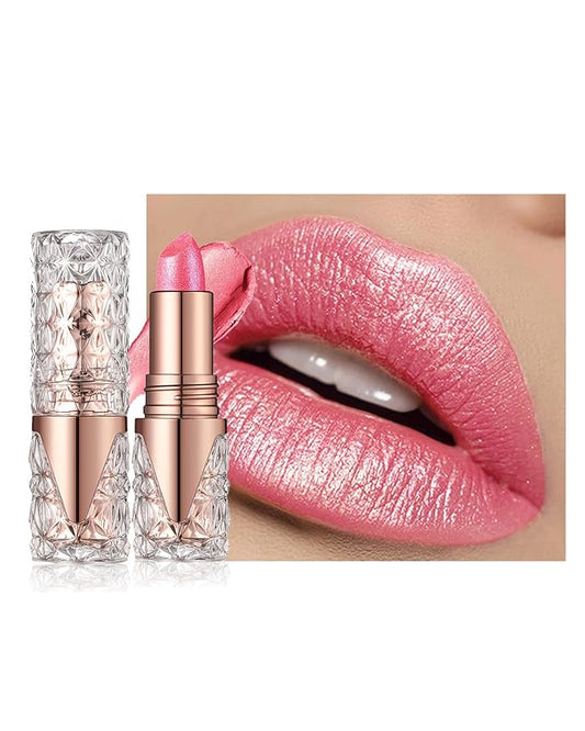 Glitter Metallic Shimmer Coral Nude Pink Lipstick Long Lasting,Diamond High Pigmented Red Metallic Matte Liquid Lipstick Non-stick Lip Gloss,Transferproof Lip Color Lip Stick Makeup for Women-02