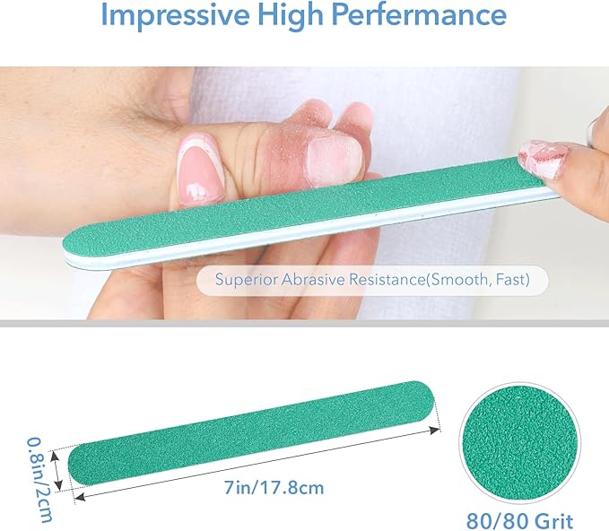 GazePlus Nail File, 10 PCS Fingernail Files 7" Long 80/80 Grit Emery Boards for Nails - Professional Nail Files Washable for Acrylic, Gel, Dip Powder, and Poly Gel Nail - Coarse Rough Grit