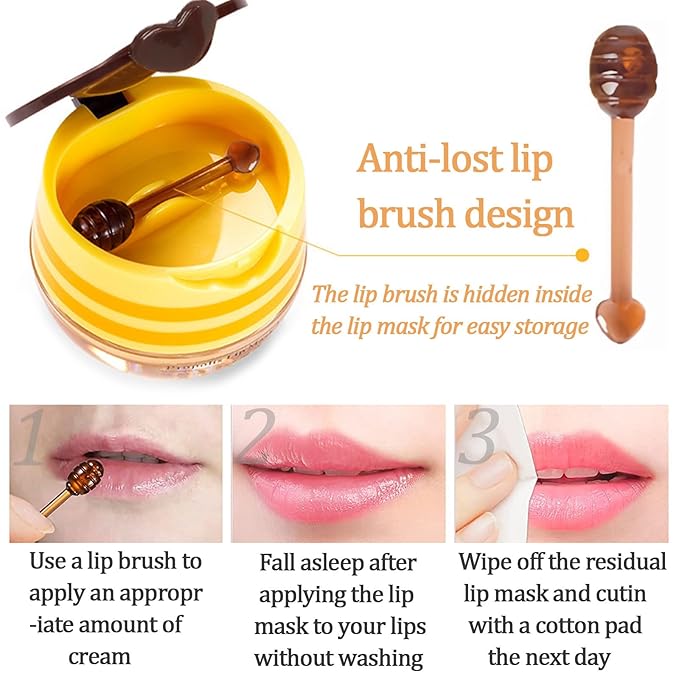 8 PCS Bee Lip Balm Lip Mask Honey Pot, Christmas Stocking Stuffers, Propolis Lip Mask Overnight Moisturizing Lip Balm with Stick, Lip Sleeping mask Hydrating Prevention Dry & Cracked,Reduce Lip Lines
