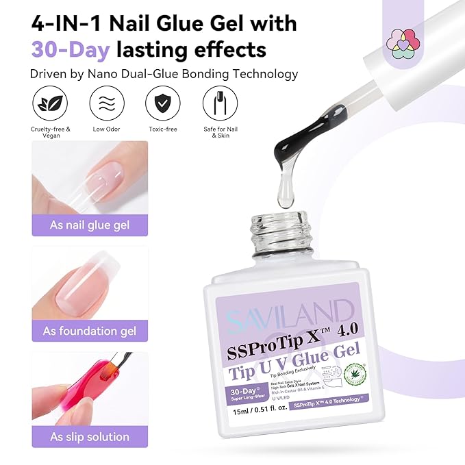 SAVILAND Pro Gel Nail Kit with Drill: Short Almond Tips 12 Sizes Gel Nail X Kit 500 PCS Strong Nail Glue U V Nail Lamp for Nail Extension Salon DIY Home Gift for Women