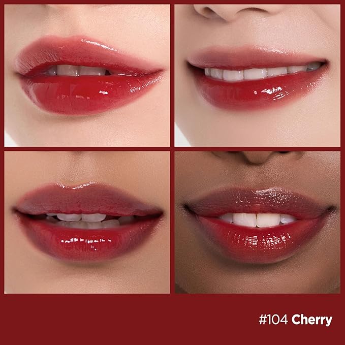 Laka Fruity Glam Tint, 4.5g/0.15oz, Glowing Lip Stain with Wide Color Spectrum, Hydrating & Lightweight Texture, Long-Lasting Bold Stain, Non-Sticky, Vegan, K-Beauty (#104 Cherry)