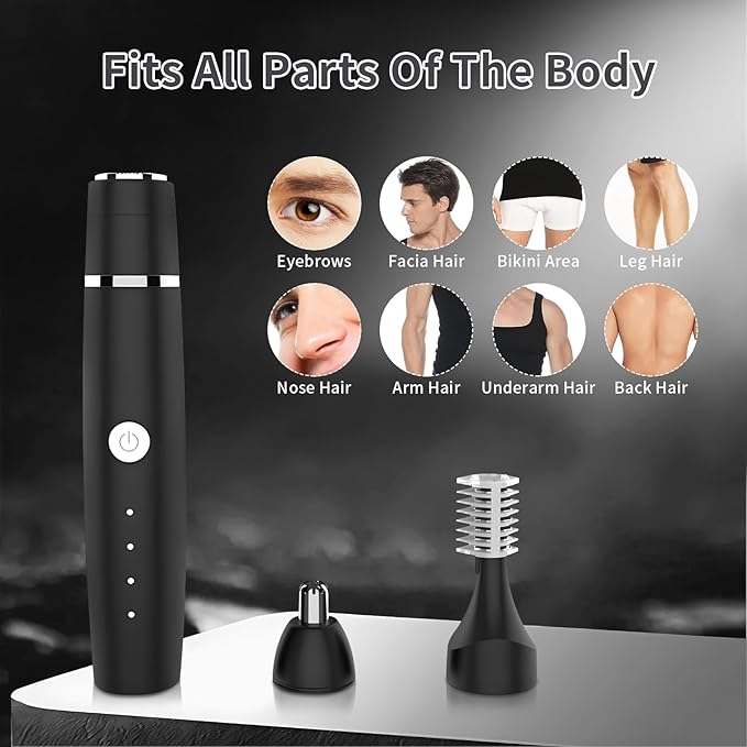 Erkot Nose Hair Trimmer for Men and Women, Eyebrow Trimmer, Electric Shaver Razor 3 in 1, Portable, Waterproof and Rechargeable for Ears, Face, Legs (Black)