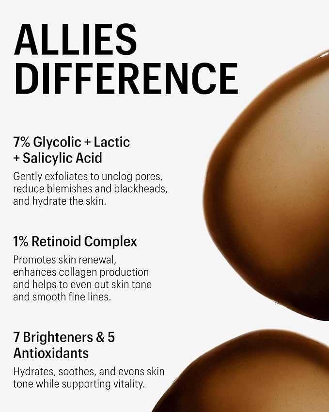 Allies of Skin Multi Acids & Retinoid Sleeping Facial | Exfoliating Overnight Glycolic Acid & AHA Peel | Resurfacing Anti-Aging Treatment For Fine Lines | Unclog Pores and Treat Blackheads 1.6 fl oz